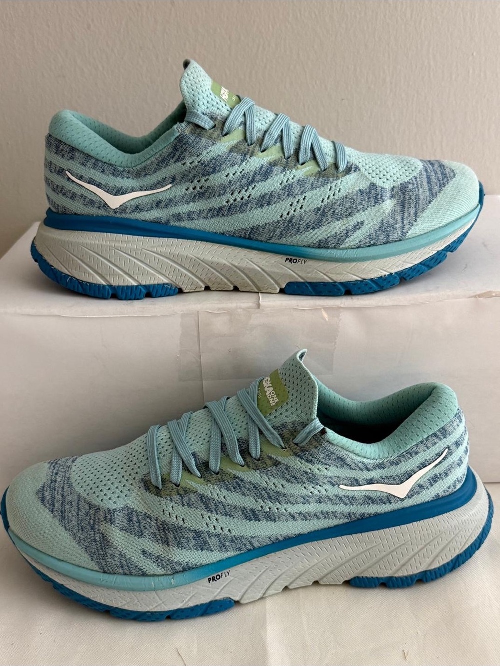HOKA ONE ONE Cavu 3 Women's Road Running Sneakers Oil Blue Mesh White Size 8